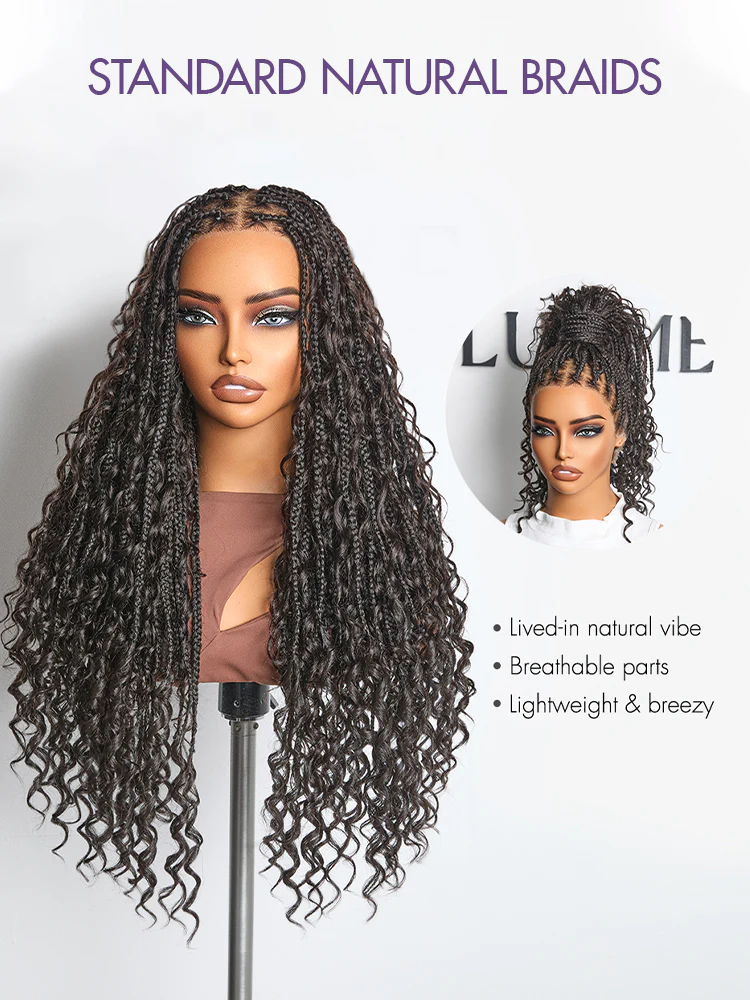 OwnScalp™ Light Weight Flexi-Fit Invisi Drawstring Cap Full Lace Knotless Boho Curls Braided Long Wig Super Natural Scalp Pre-Cut Lace - Image 12
