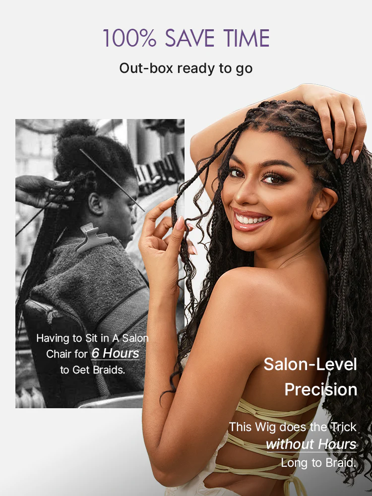 OwnScalp™ Light Weight Flexi-Fit Invisi Drawstring Cap Full Lace Knotless Boho Curls Braided Long Wig Super Natural Scalp Pre-Cut Lace - Image 5