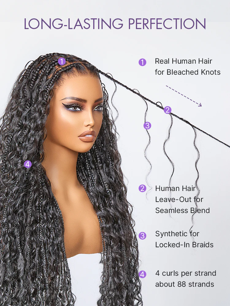 OwnScalp™ Light Weight Flexi-Fit Invisi Drawstring Cap Full Lace Knotless Boho Curls Braided Long Wig Super Natural Scalp Pre-Cut Lace - Image 7