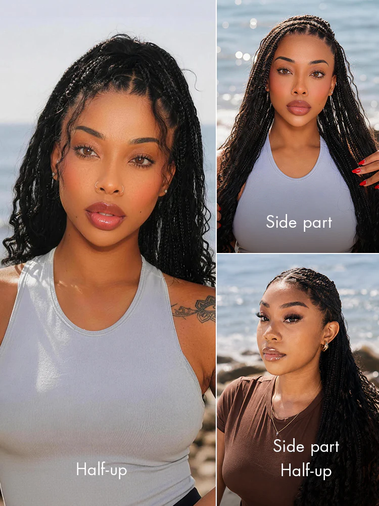 OwnScalp™ Light Weight Flexi-Fit Invisi Drawstring Cap Full Lace Knotless Boho Curls Braided Long Wig Super Natural Scalp Pre-Cut Lace - Image 9