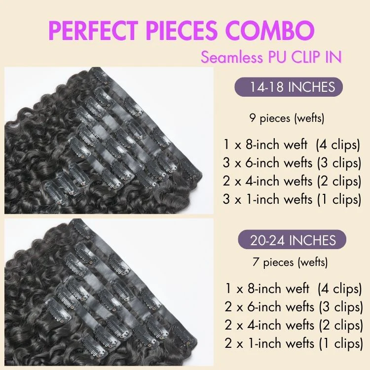 Kinky Curly Seamless Clip in Extensions Real Human Hair Pieces 135g 9pcs / 7pcs with Free Gift - Image 6