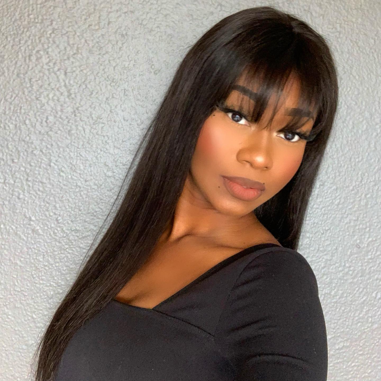 Throw On & Go Natural Black Straight No Lace Glueless Long Wig With Bangs - US Only - Image 2