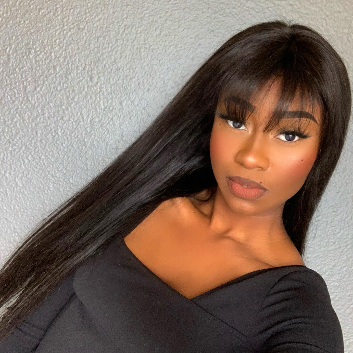 Throw On & Go Natural Black Straight No Lace Glueless Long Wig With Bangs - US Only - Image 3