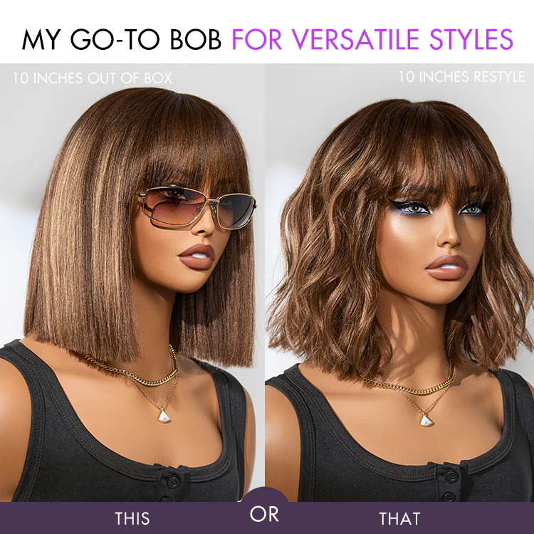 Exclusive Discount | Put On and Go Realistic Glueless Yaki Straight Bob With Bangs Minimalist Lace Wig 100% Human Hair - Image 11