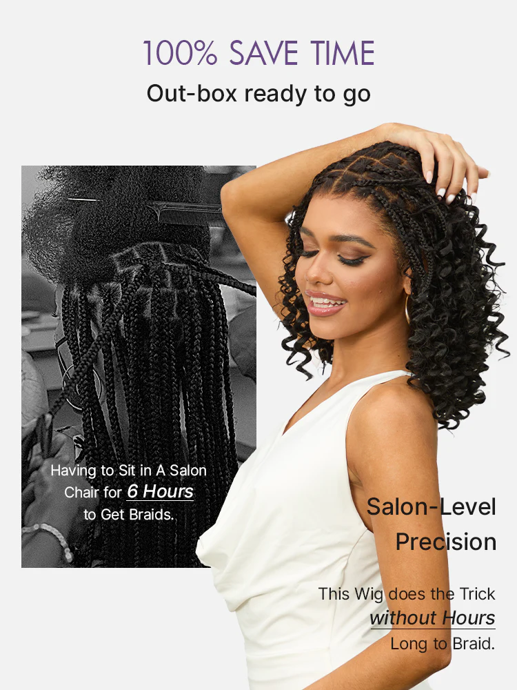 OwnScalp™ HD Full Lace Knotless Boho Curls Braided Bob Pre-Cut Lace Wig Flexi Fit Invisi Drawstring Cap - Image 5