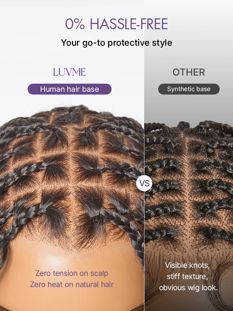 OwnScalp™ HD Full Lace Knotless Boho Curls Braided Bob Pre-Cut Lace Wig Flexi Fit Invisi Drawstring Cap - Image 6