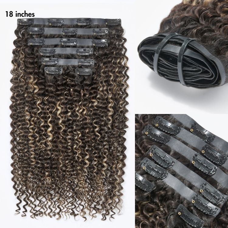 Highlights Silky Straight / Kinky Curly / Deep Wave Clip in Extensions Human Hair 135g 9pcs / 7pcs with Free Gift - Image 4