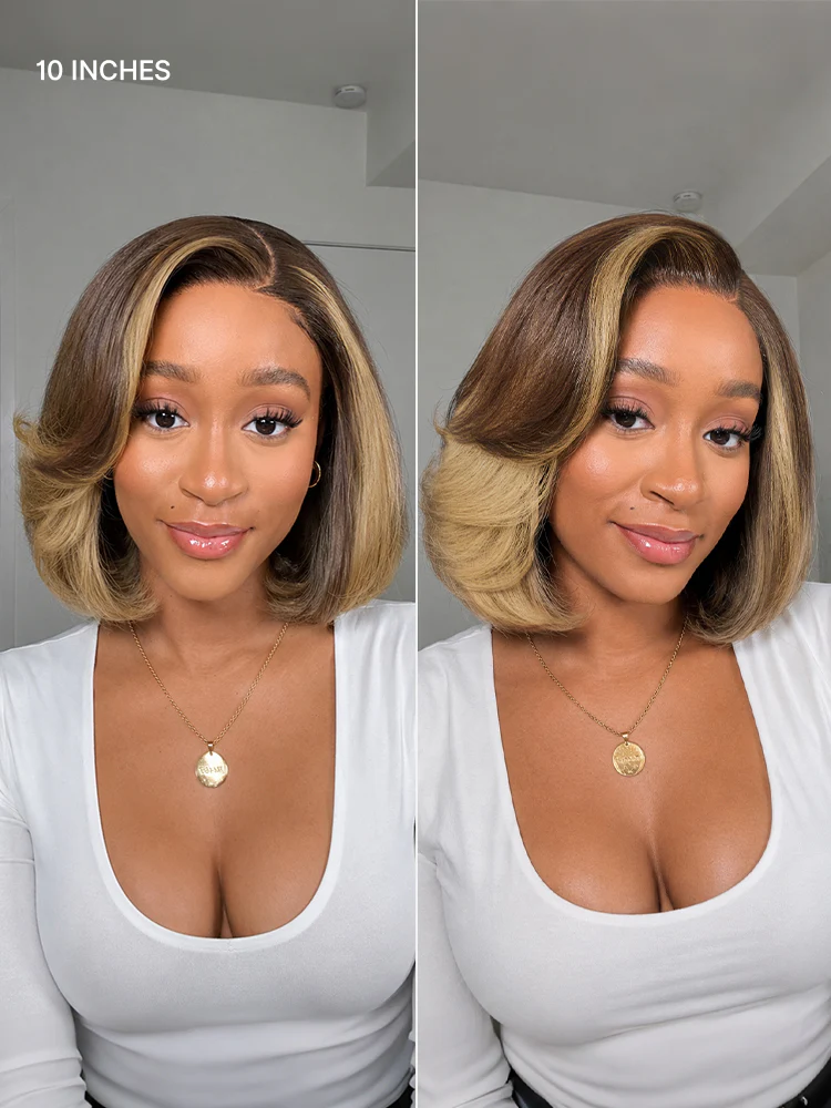 Honey Blonde Face-Framing Highlights Blow Out Layered Cut Glueless 5x5 Closure Lace Bob Wig Pre-cut Lace - Image 2