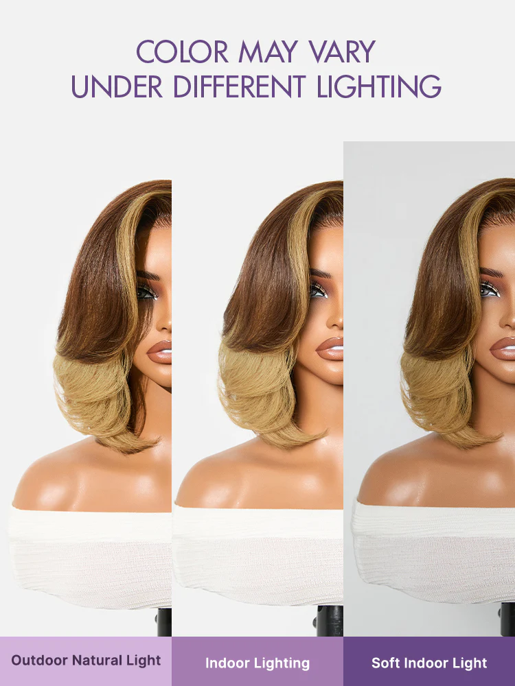 Honey Blonde Face-Framing Highlights Blow Out Layered Cut Glueless 5x5 Closure Lace Bob Wig Pre-cut Lace - Image 5