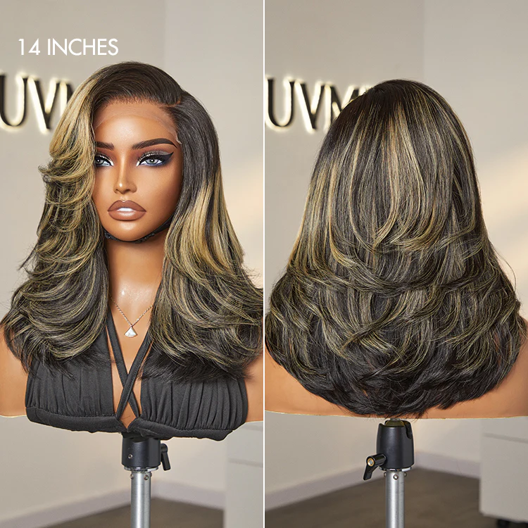 Honey Blonde Highlight Layered Cut Glueless Wig Minimalist HD Lace Human Hair Wig - Image 3