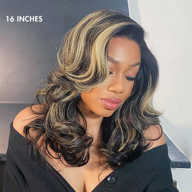 Honey Blonde Highlight Layered Cut Glueless Wig Minimalist HD Lace Human Hair Wig - Image 5