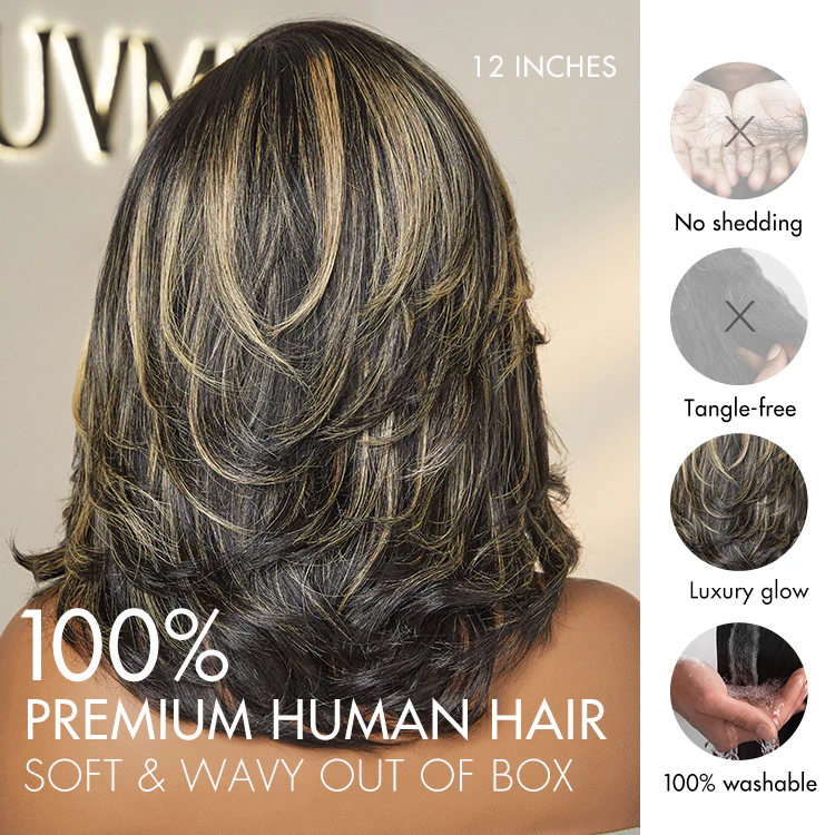 Honey Blonde Highlight Layered Cut Glueless Wig Minimalist HD Lace Human Hair Wig - Image 7