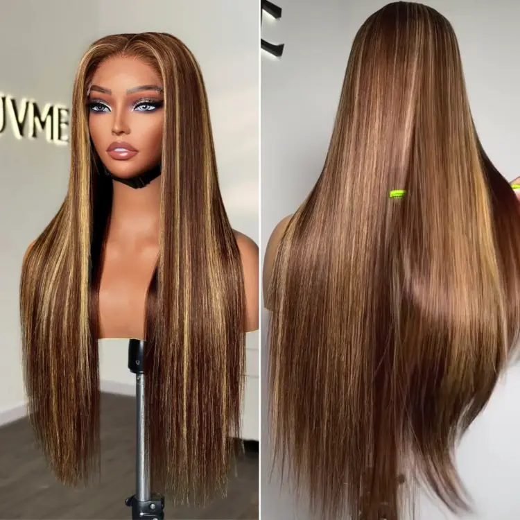 Luvme Hair 180% Density Honey Blonde Highlight Silky Straight Glueless 5x5 Closure HD Lace Long Wig - Image 4