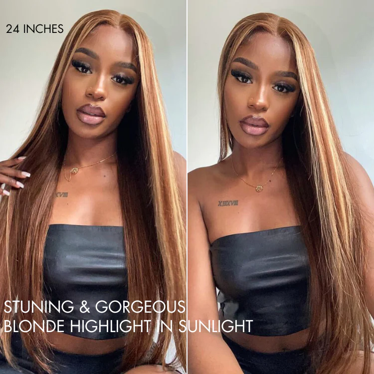 Luvme Hair 180% Density Honey Blonde Highlight Silky Straight Glueless 5x5 Closure HD Lace Long Wig - Image 5