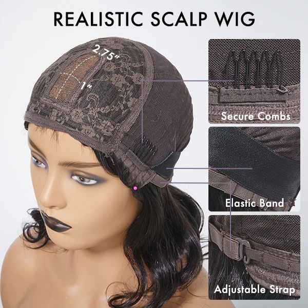 Light Weight Short Cut Water Wave Glueless Minimalist Lace Wig with Curly Bangs - US Only - Image 8
