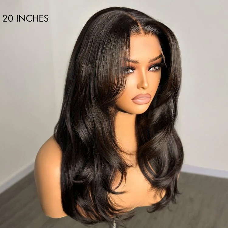 Blow Out Layered Cut C Part Glueless 5x5 Closure HD Lace Wig with Bangs| Large & Small Cap Size - Image 4
