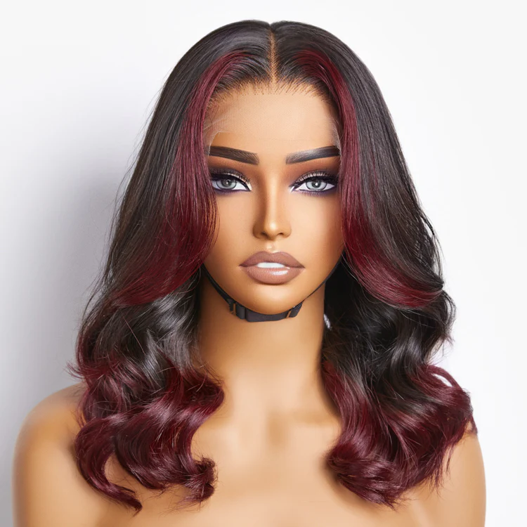 Dark Red Highlight Loose Wave Glueless 5x5 Closure HD Lace Wig | Large & Small Cap Size - Image 2