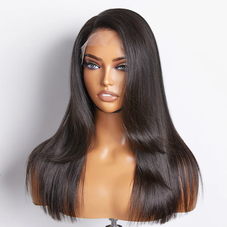 Layered Bangs Silky Straight Glueless 5x5 Closure HD Lace Wig