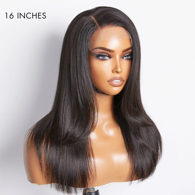 Layered Bangs Silky Straight Glueless 5x5 Closure HD Lace Wig - Image 3