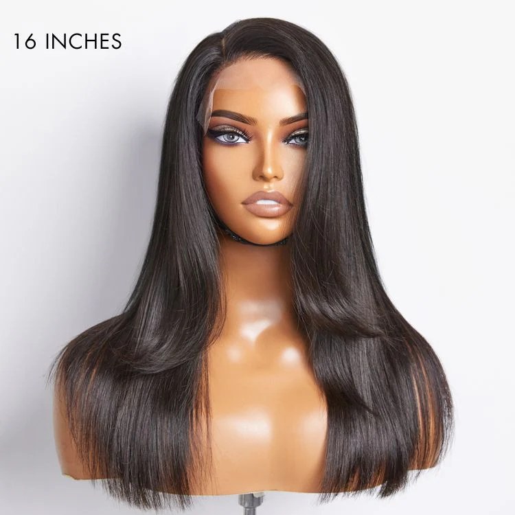 Layered Bangs Silky Straight Glueless 5x5 Closure HD Lace Wig - Image 4