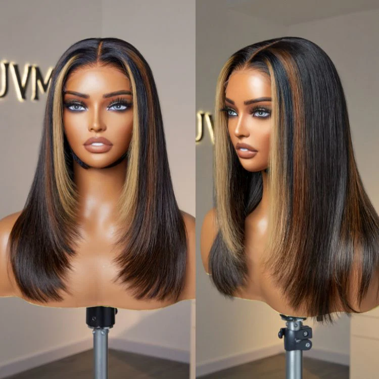 Luxurious Combo Color Highlights Silky Layered Cut Glueless 5x5 Closure HD Lace Wig - Image 2
