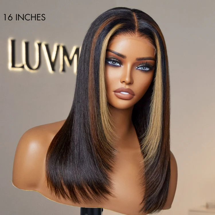 Luxurious Combo Color Highlights Silky Layered Cut Glueless 5x5 Closure HD Lace Wig - Image 4