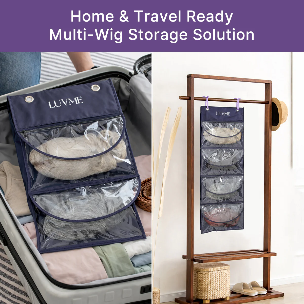LUVME 4-Pack Purple Wig Storage Bags, Dust-Proof Hair Extension Carriers - Image 4