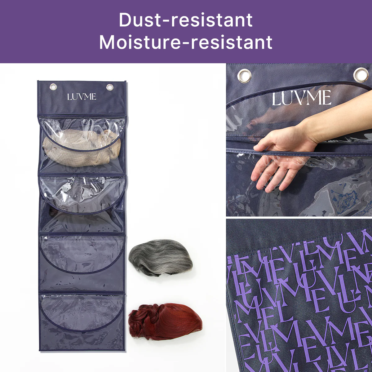 LUVME 4-Pack Purple Wig Storage Bags, Dust-Proof Hair Extension Carriers - Image 5