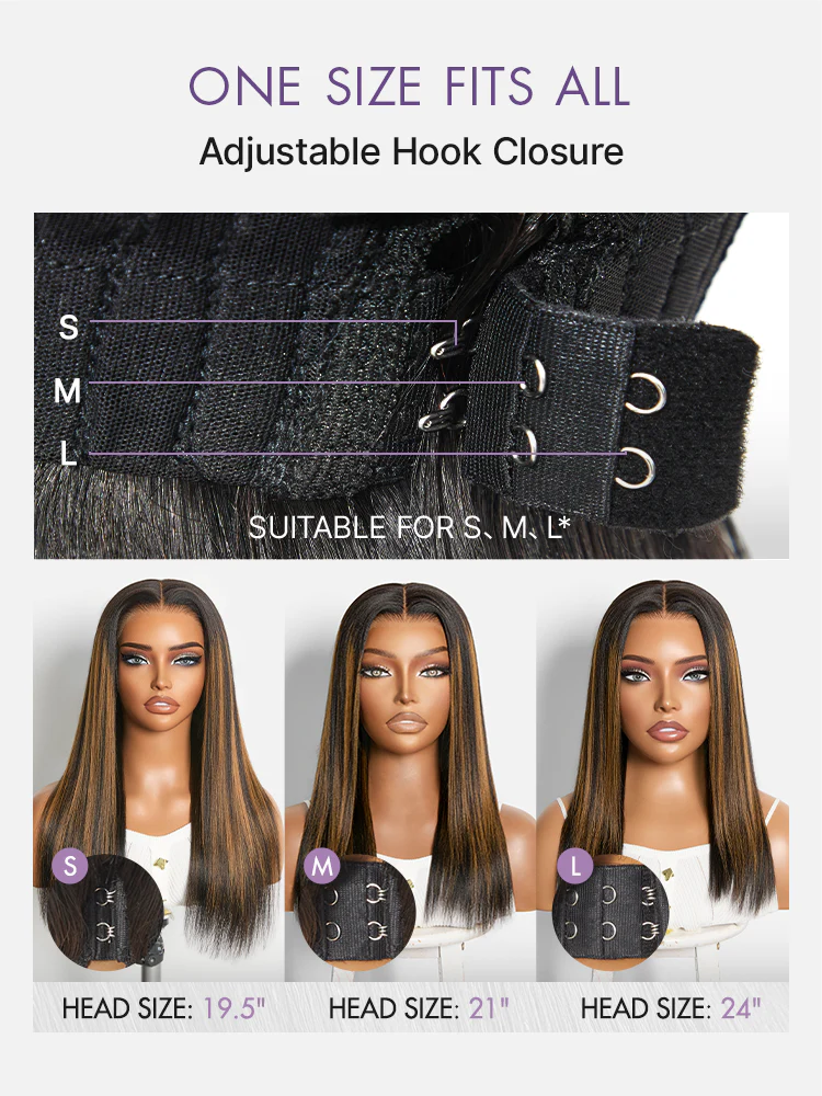 Luvme All-Day Comfort Black with Honey Blonde Highlights Yaki Straight 7x6 Closure HD Lace Glueless Wig Pre-Cut Lace - Image 6