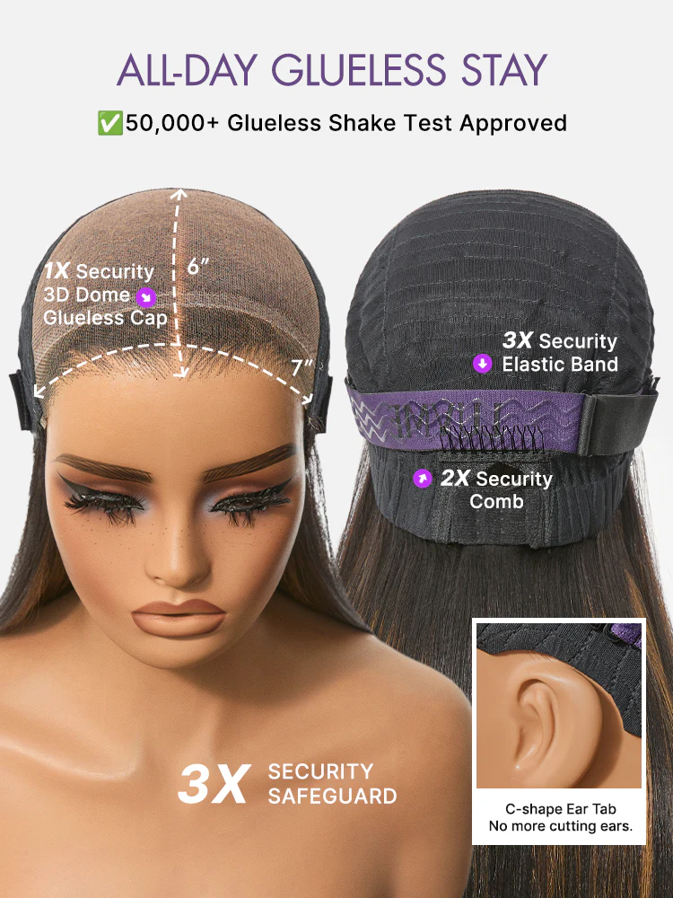 Luvme All-Day Comfort Black with Honey Blonde Highlights Yaki Straight 7x6 Closure HD Lace Glueless Wig Pre-Cut Lace - Image 8