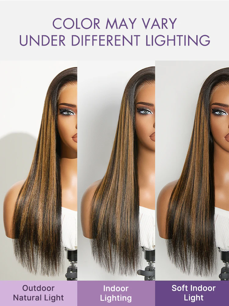 Luvme All-Day Comfort Black with Honey Blonde Highlights Yaki Straight 7x6 Closure HD Lace Glueless Wig Pre-Cut Lace - Image 9