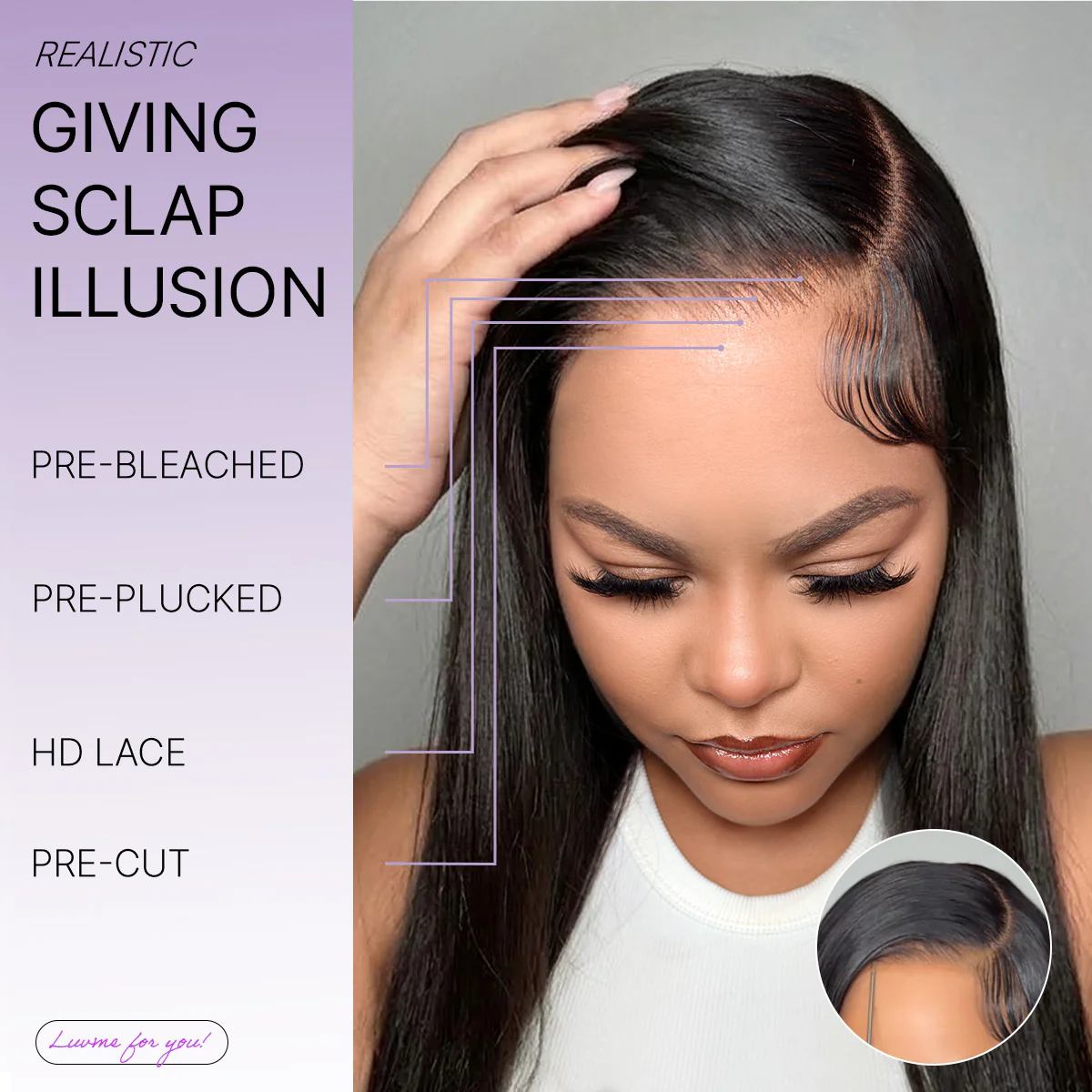 US Only | Luvme All-Day Comfort™ Wig 180% / 250% Density Bone Straight with Baby Hair PartingMax Glueless 7x6 Closure HD Lace Wig Pre-Cut Lace - Image 8