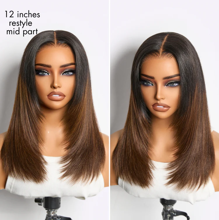 Luvme All-Day Comfort™ Wig 180% Density Ombre Brown Butterfly Cut Layered Light Yaki Straight Glueless 7x6 Closure HD Lace Short Wig Pre-Cut Lace - Image 2