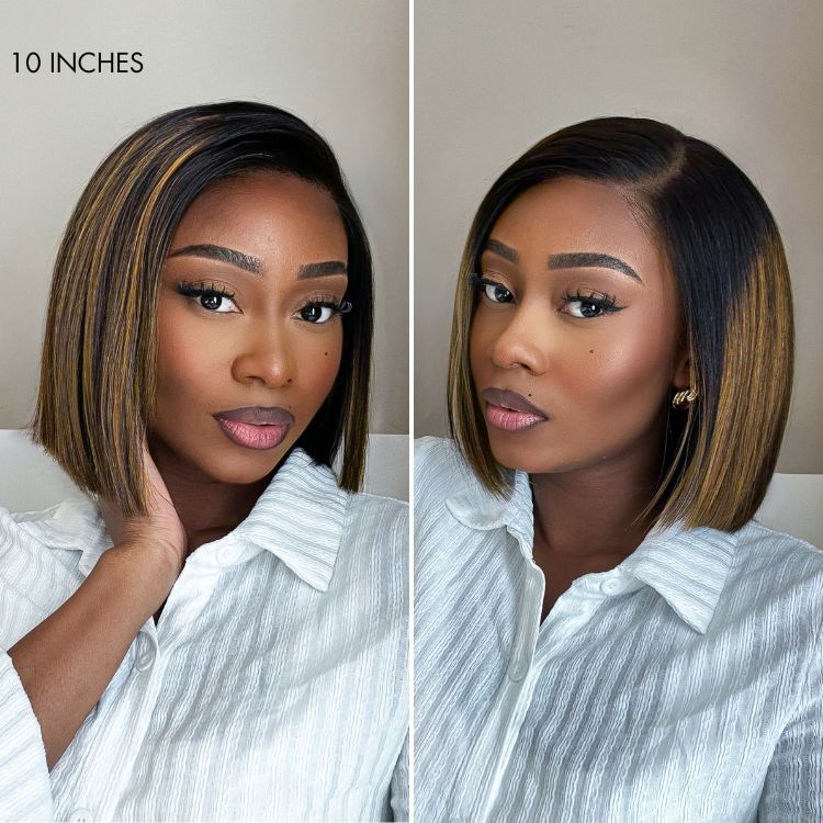 Luvme All-Day Comfort™ Wig Brown Highlight Blunt Cut Bob Glueless Minimalist HD Lace Wig Pre-Cut Lace - Image 4