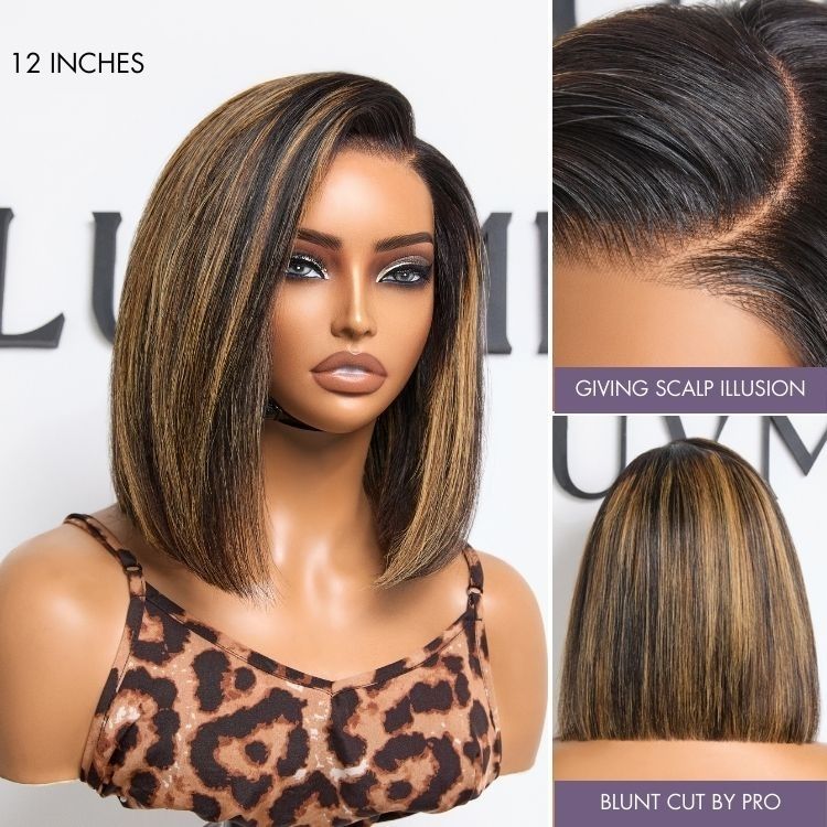 Luvme All-Day Comfort™ Wig Brown Highlight Blunt Cut Bob Glueless Minimalist HD Lace Wig Pre-Cut Lace - Image 5
