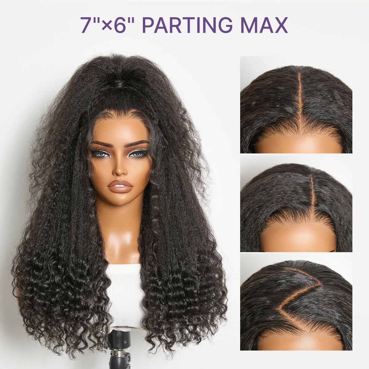 Luvme All-Day Comfort Wig PartingMax Natural Black Kinky Straight to Curly 7x6 Closure HD Lace Glueless Wig Pre Cut Lace - Image 11