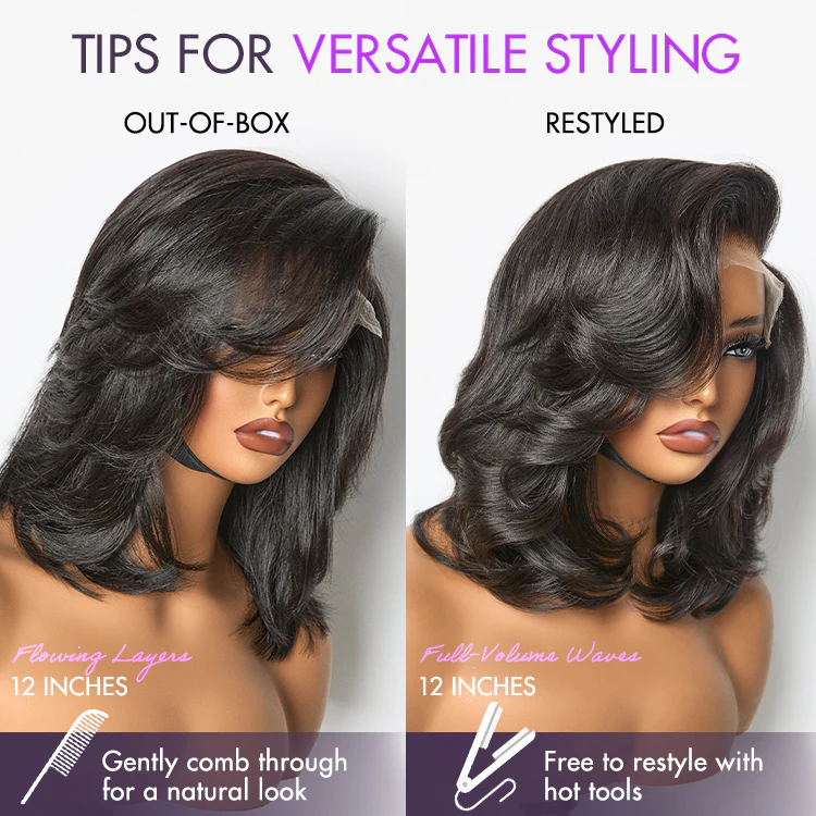 Luvme Hair-Effortlessly Chic Butterfly Cut Layered Wavy Glueless HD Minimalist Lace Short Wig - Image 10
