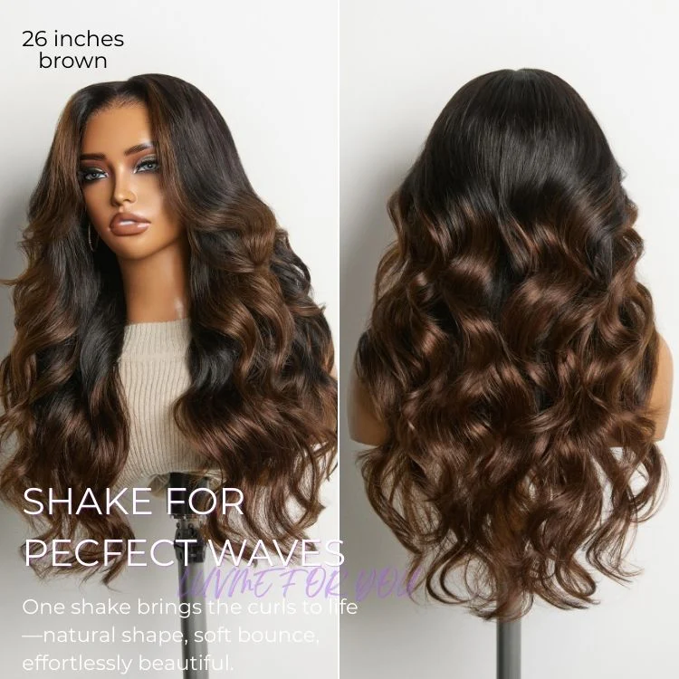 Luvme Hair-NatureMAX™ 200% Density Ombre Brown / Natural Black Loose Wave Glueless 13x6 / 13x4 HD Lace Front Wig Human Hair Pre-Cut Lace Flexi-Fit Drawstring Cap - Image 10