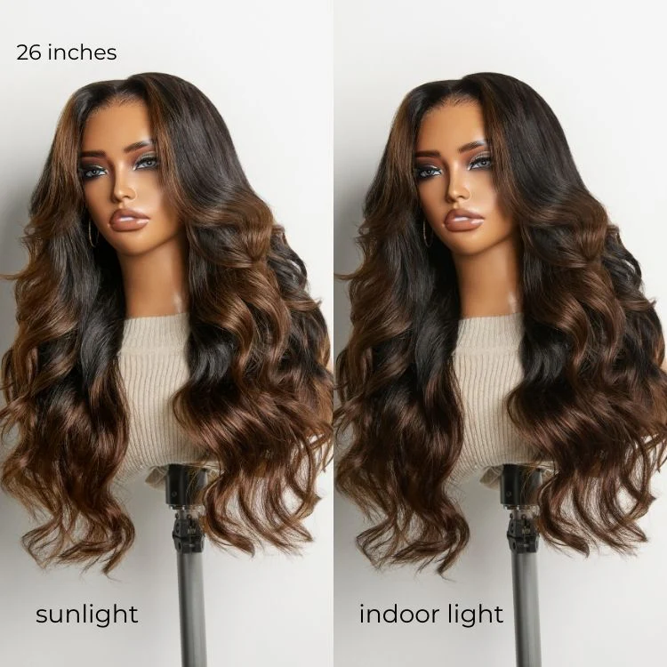 Luvme Hair-NatureMAX™ 200% Density Ombre Brown / Natural Black Loose Wave Glueless 13x6 / 13x4 HD Lace Front Wig Human Hair Pre-Cut Lace Flexi-Fit Drawstring Cap - Image 11