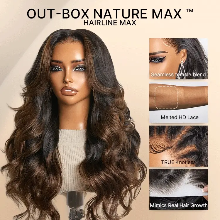 Luvme Hair-NatureMAX™ 200% Density Ombre Brown / Natural Black Loose Wave Glueless 13x6 / 13x4 HD Lace Front Wig Human Hair Pre-Cut Lace Flexi-Fit Drawstring Cap - Image 3