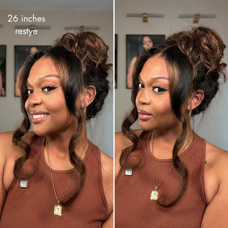 Luvme Hair-NatureMAX™ 200% Density Ombre Brown / Natural Black Loose Wave Glueless 13x6 / 13x4 HD Lace Front Wig Human Hair Pre-Cut Lace Flexi-Fit Drawstring Cap - Image 4