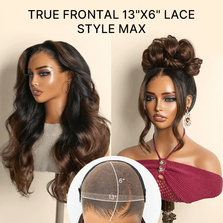 Luvme Hair-NatureMAX™ 200% Density Ombre Brown / Natural Black Loose Wave Glueless 13x6 / 13x4 HD Lace Front Wig Human Hair Pre-Cut Lace Flexi-Fit Drawstring Cap - Image 5