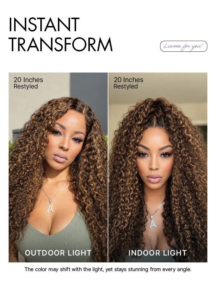 Luvme All-Day Comfort™ Wig PartingMax Brown Highlights Funmi Curly 7x6 Closure HD Lace Glueless Wig Pre Cut Lace - Image 7