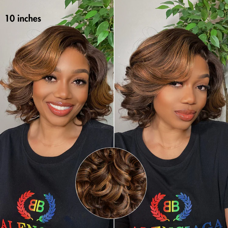 1 SEC INSTALL WIG | Mature Boss Brown Ombre Highlight / Natural Black Loose Wave Glueless Minimalist HD Lace Wig Pre-cut Lace - Image 3
