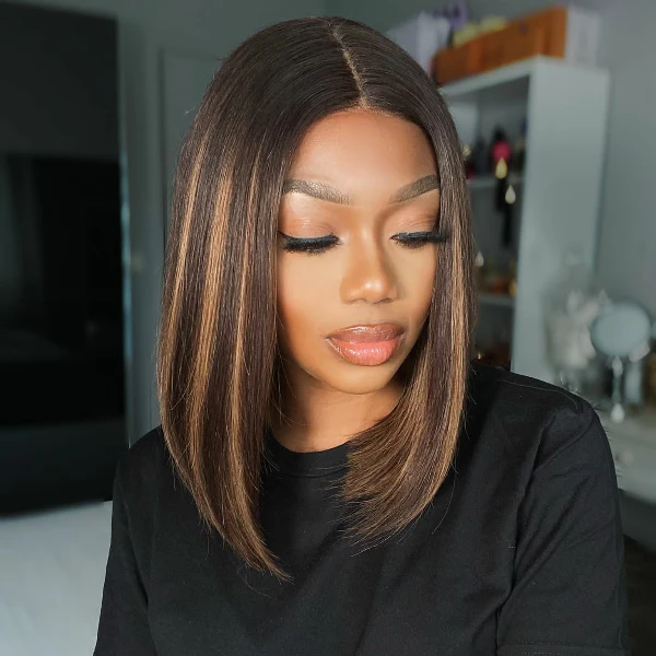 Mix Color Highlight Bob Wig Glueless Extented 4X4 Closure Lace Wig - Image 2