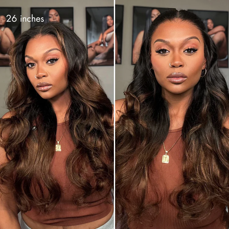 NatureMAX™ 200% Density Ombre Brown / Natural Black Loose Wave Glueless 13x6 / 13x4 HD Lace Front Wig Human Hair Pre-Cut Lace Flexi-Fit Drawstring Cap - Image 2
