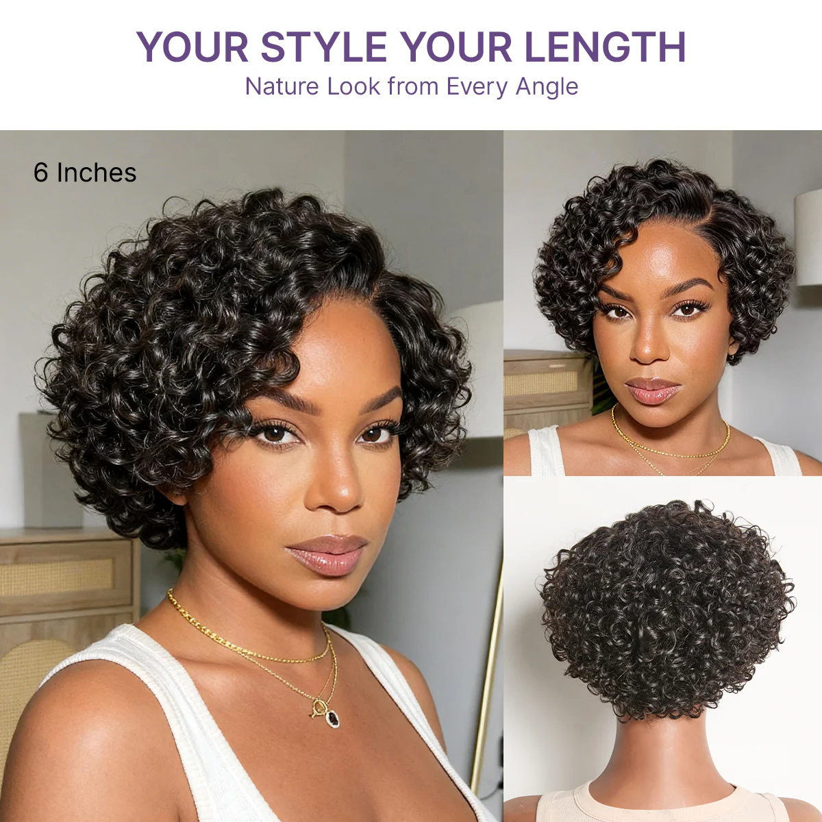 New Customers Only | Beginner Friendly Natural Black Lightweight Roll Curl Glueless Minimalist HD Lace Short Pixie Cut Wig Pre Cut Lace - Image 11