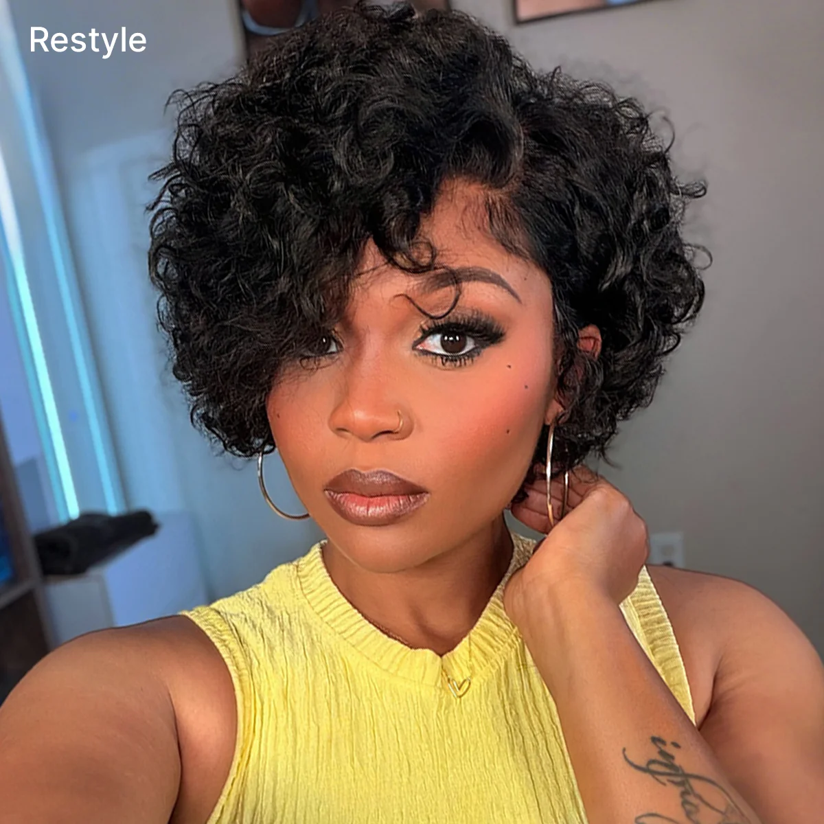 New Customers Only | Beginner Friendly Natural Black Lightweight Roll Curl Glueless Minimalist HD Lace Short Pixie Cut Wig Pre Cut Lace - Image 13