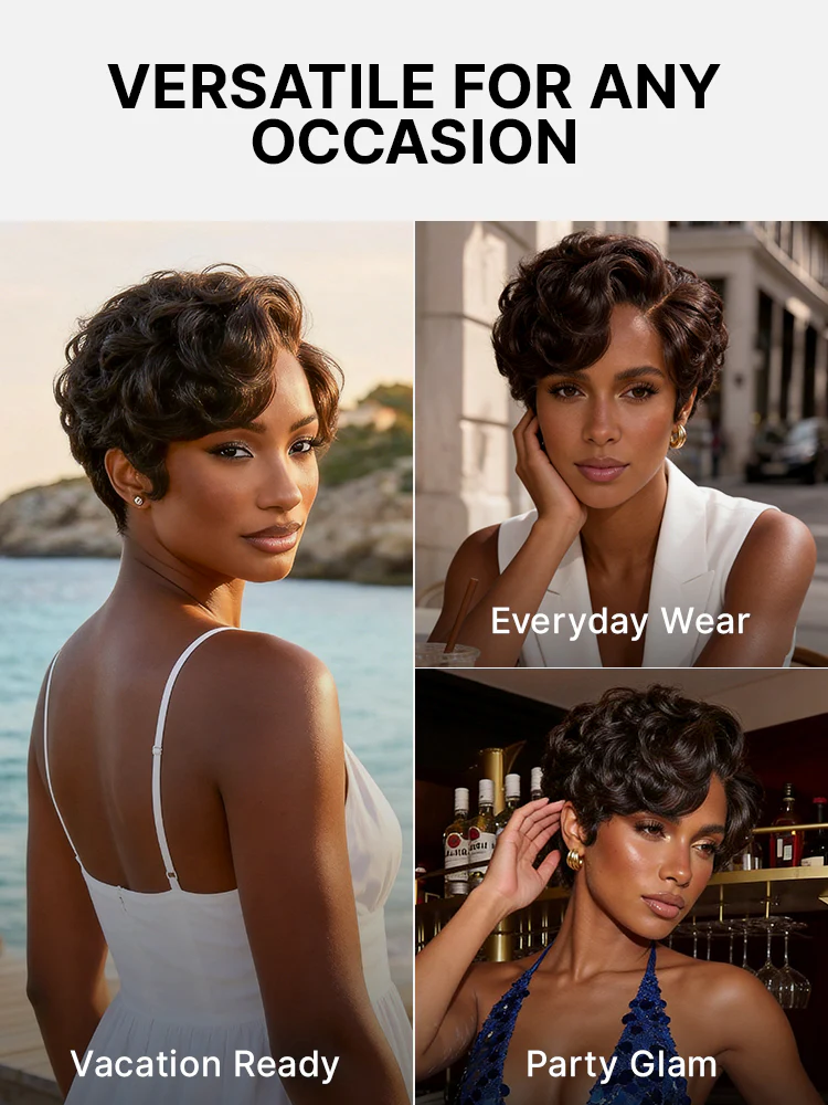 New Customers Only | Beginner Friendly Natural Black Lightweight Roll Curl Glueless Minimalist HD Lace Short Pixie Cut Wig Pre Cut Lace - Image 7