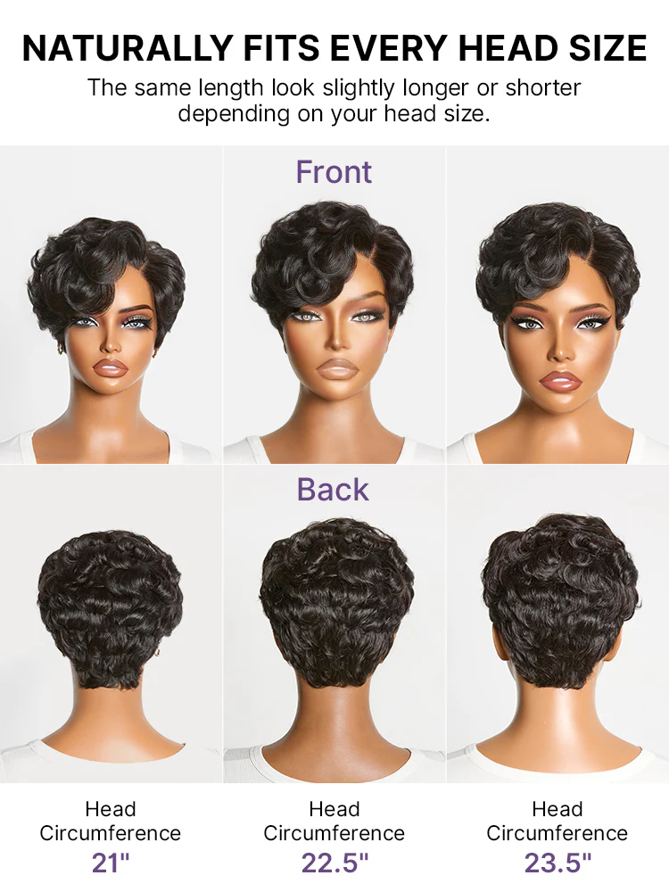 New Customers Only | Beginner Friendly Natural Black Lightweight Roll Curl Glueless Minimalist HD Lace Short Pixie Cut Wig Pre Cut Lace - Image 9